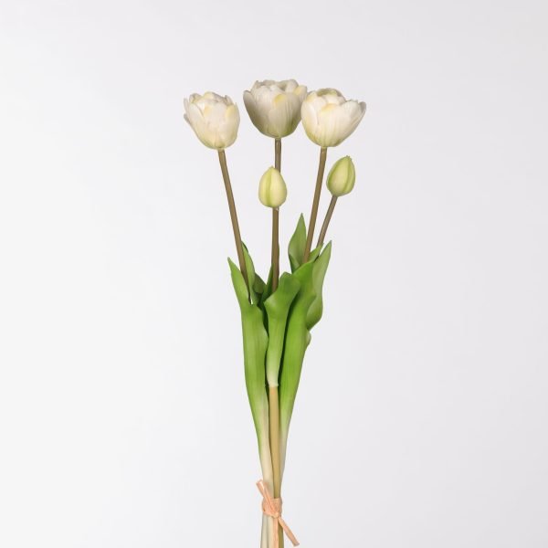 Real Touch Tulip Dubble Bundle x5 L44cm White