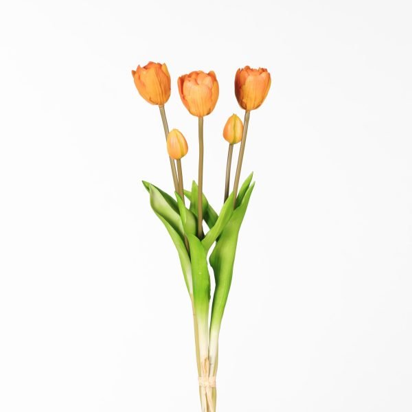 Real Touch Tulip Dubble Bundle x5 L44cm Orange