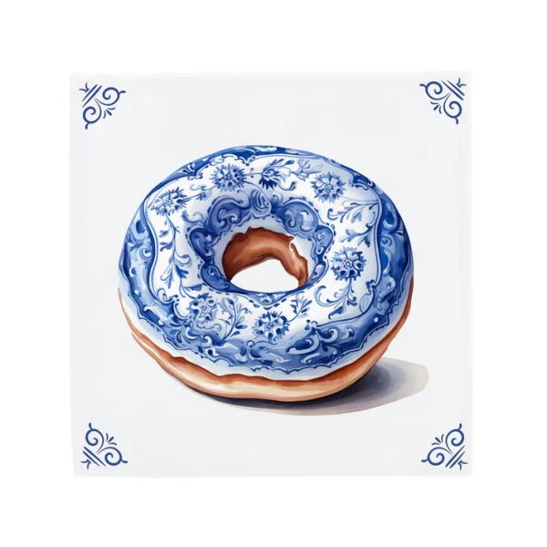 Delfts Blauw tegeltje Geglazuurde donut