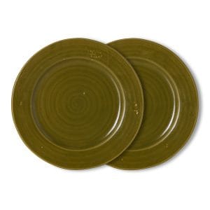 hkliving Farmhouse ceramics dinner plates, moss (set v 2)